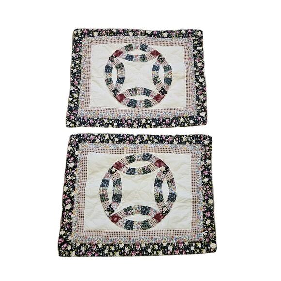 Vtg Quilted Patchwork Shams 2 Standard Pillow Covers Boho Floral Paisley Cottage - Picture 1 of 12